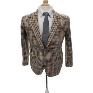 Partito Mens Wool Brown Check Blazer Button Closure Size 40